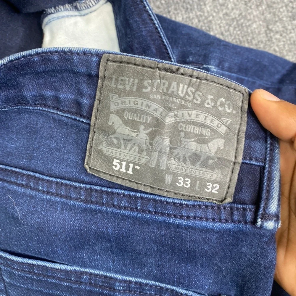 Levis 511 Commuter Slim Fit Jeans Mens 33x32 Dark Indigo Blue Stretch Denim